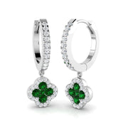 Clover Diamond Emerald Hoop Earrings in 10K/14K gold and platinum with certified lab-grown or natural diamonds