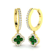 Clover Diamond Emerald Hoop Earrings in 10K/14K gold and platinum with certified lab-grown or natural diamonds