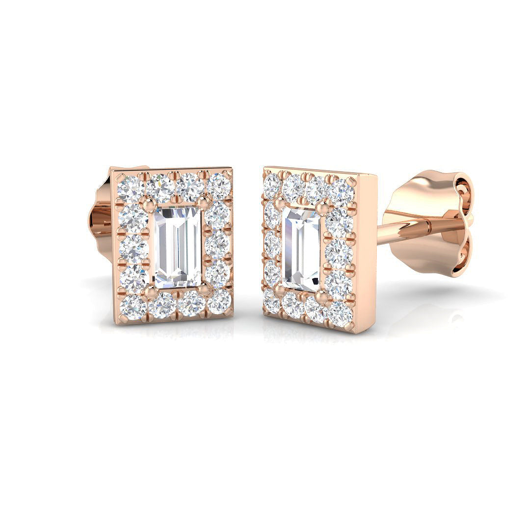 0.33 Ct Emerald Cut Diamond Halo Earrings in in 10K/14K gold and platinum with certified lab-grown or natural diamonds