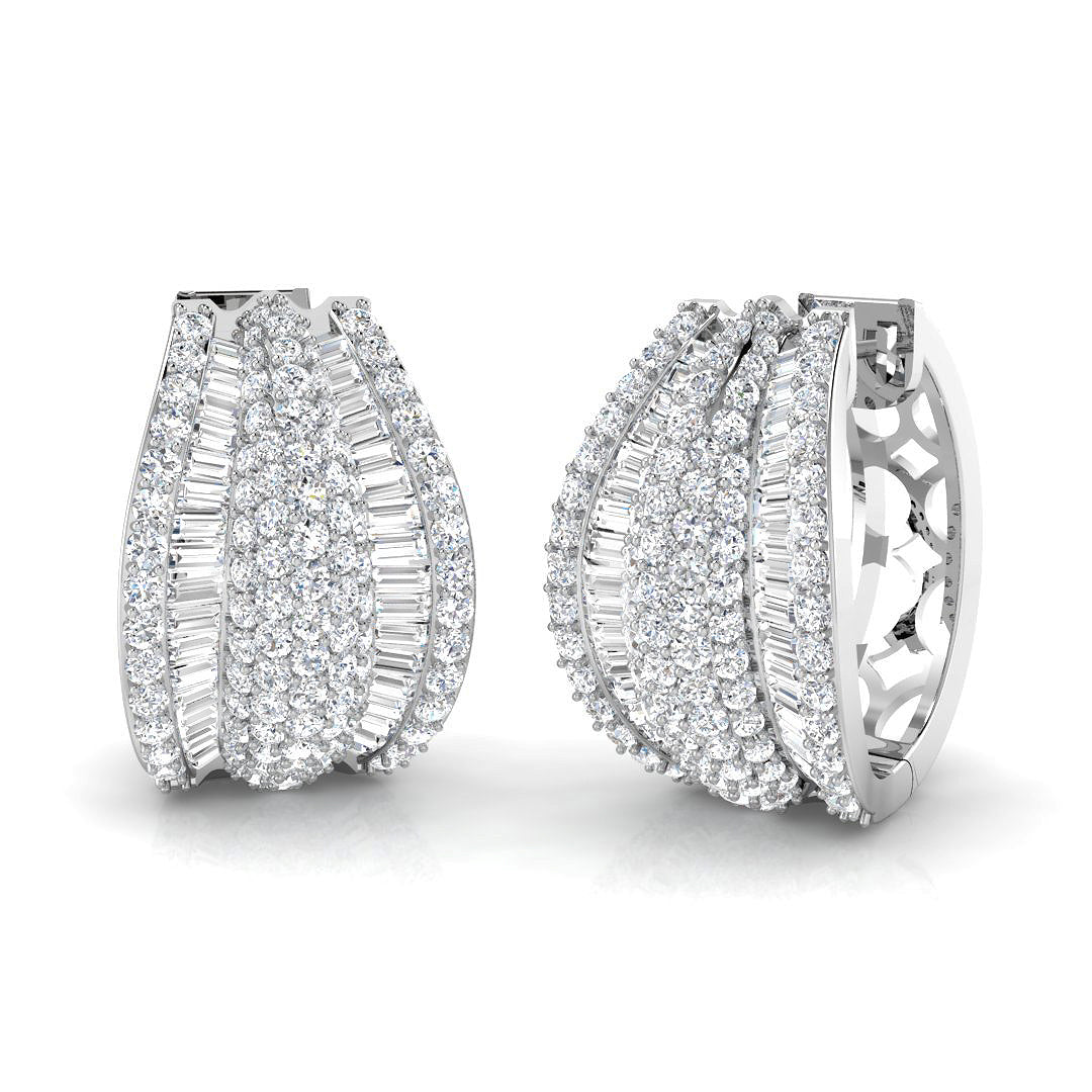 Lab Grown Round & Baguette Diamond Hoop Earring 0.15ct in 10K/14K gold and platinum with certified lab-grown or natural diamonds