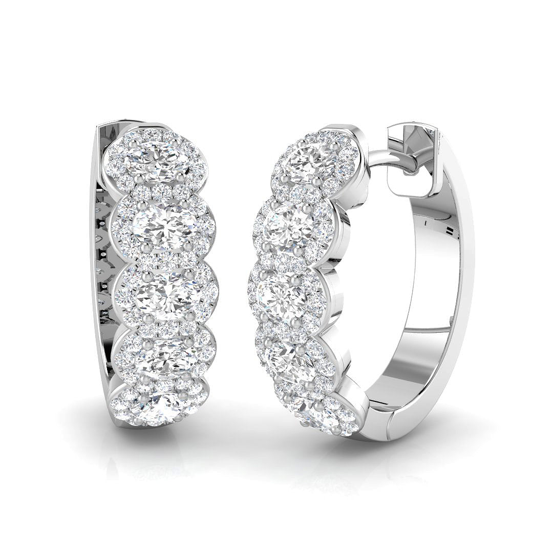 1.5 Ct Oval Diamond Hoop Earrings in 10K/14K gold and platinum with certified lab-grown or natural diamonds