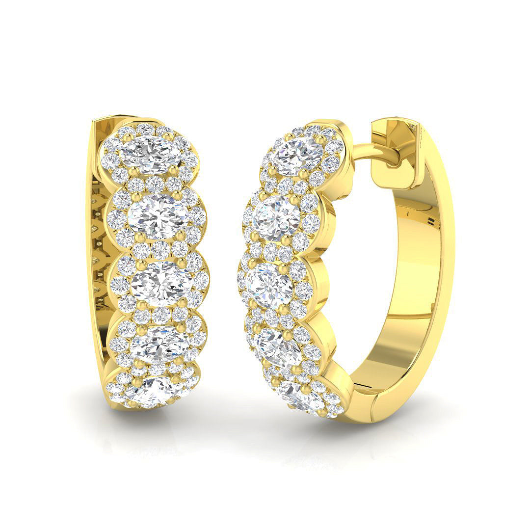 1.5 Ct Oval Diamond Hoop Earrings in 10K/14K gold and platinum with certified lab-grown or natural diamonds