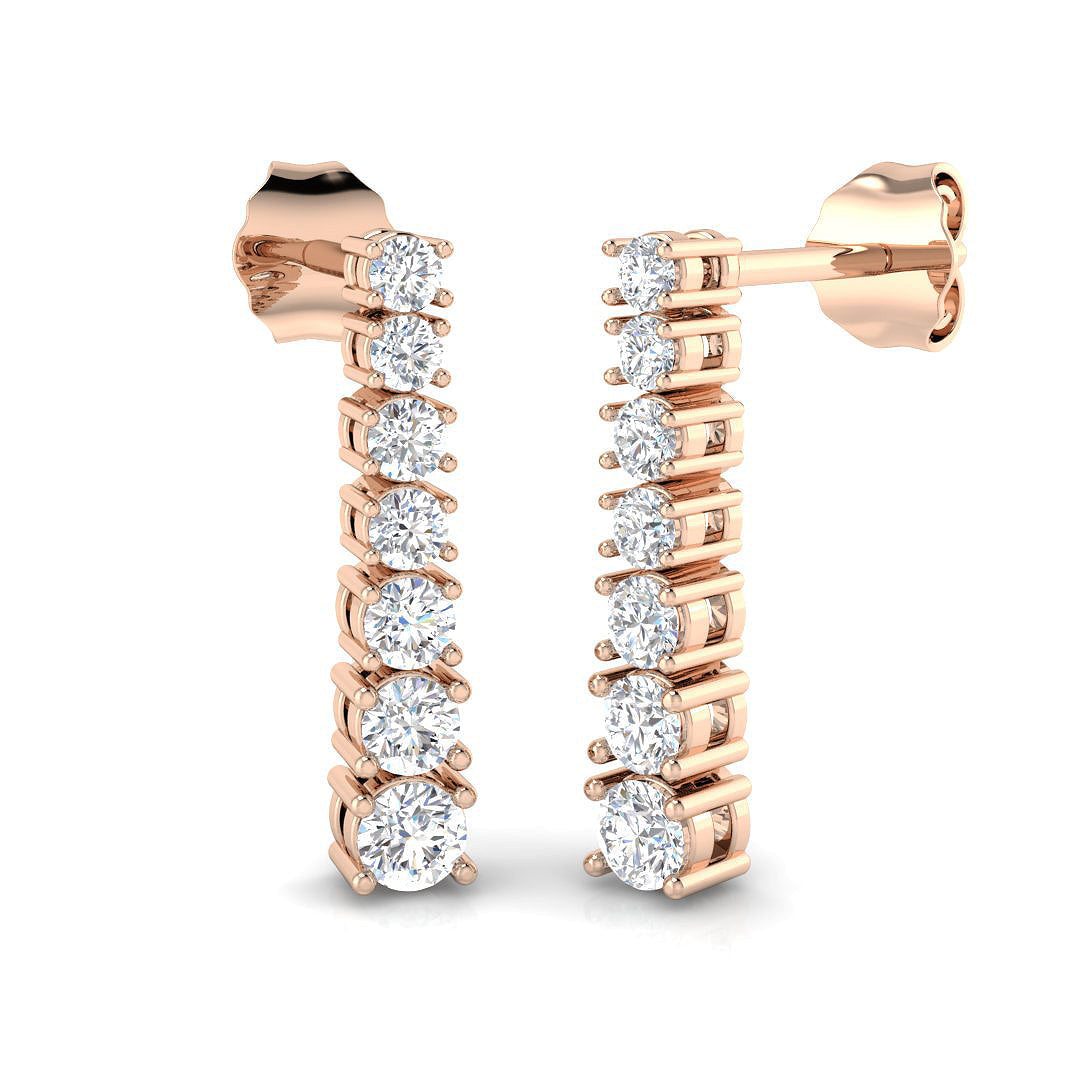 Crimp Luxury Gold Drop Trilogy Diamond Earrings - Elegant Sparkle in 10K/14K gold and platinum with certified lab-grown or natural diamonds