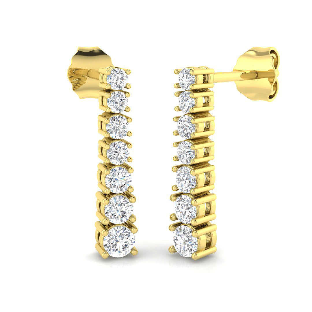 Crimp Luxury Gold Drop Trilogy Diamond Earrings - Elegant Sparkle in 10K/14K gold and platinum with certified lab-grown or natural diamonds
