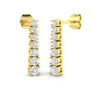 Crimp Luxury Gold Drop Trilogy Diamond Earrings - Elegant Sparkle in 10K/14K gold and platinum with certified lab-grown or natural diamonds