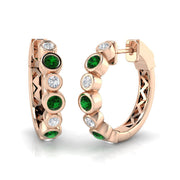 Emerald & Diamond Bezel Hoop Earrings in 10K/14K gold and platinum with certified lab-grown or natural diamonds