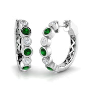 Emerald & Diamond Bezel Hoop Earrings in 10K/14K gold and platinum with certified lab-grown or natural diamonds