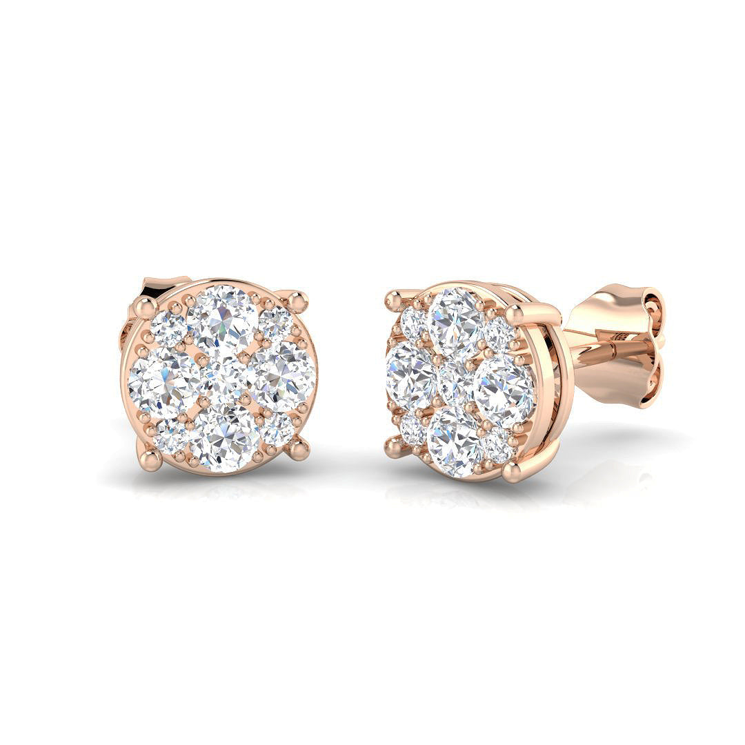 0.5-3ct Gold Cluster Diamond Earrings in 10K/14K gold and platinum with certified lab-grown or natural diamonds