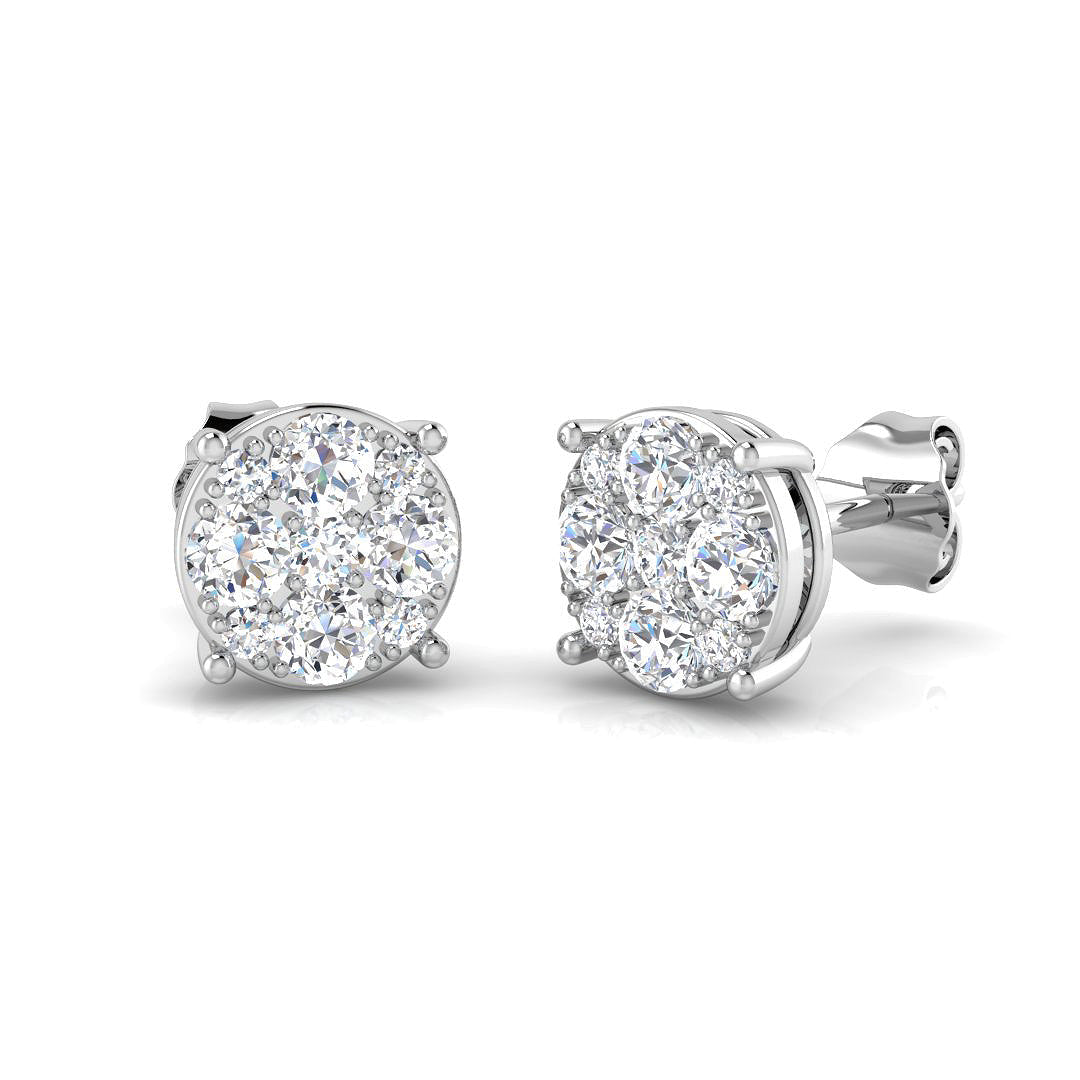 0.5-3ct Gold Cluster Diamond Earrings in 10K/14K gold and platinum with certified lab-grown or natural diamonds