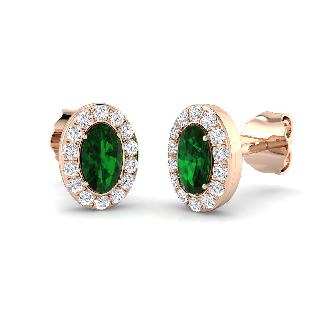 Emerald Diamond Stud Earrings in 10K/14K gold and platinum with certified lab-grown or natural diamonds
