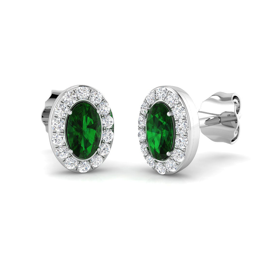 Emerald Diamond Stud Earrings in 10K/14K gold and platinum with certified lab-grown or natural diamonds
