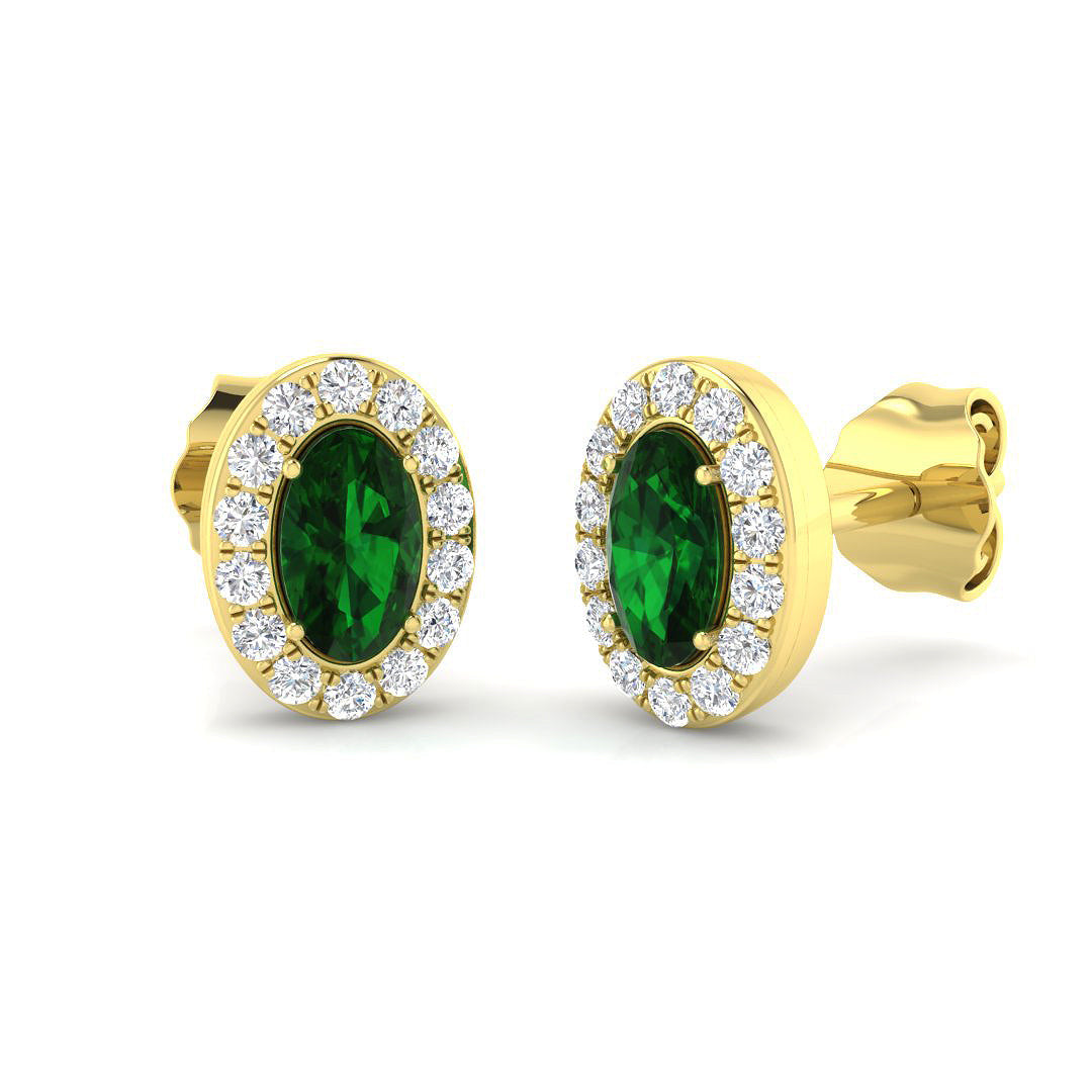 Emerald Diamond Stud Earrings in 10K/14K gold and platinum with certified lab-grown or natural diamonds
