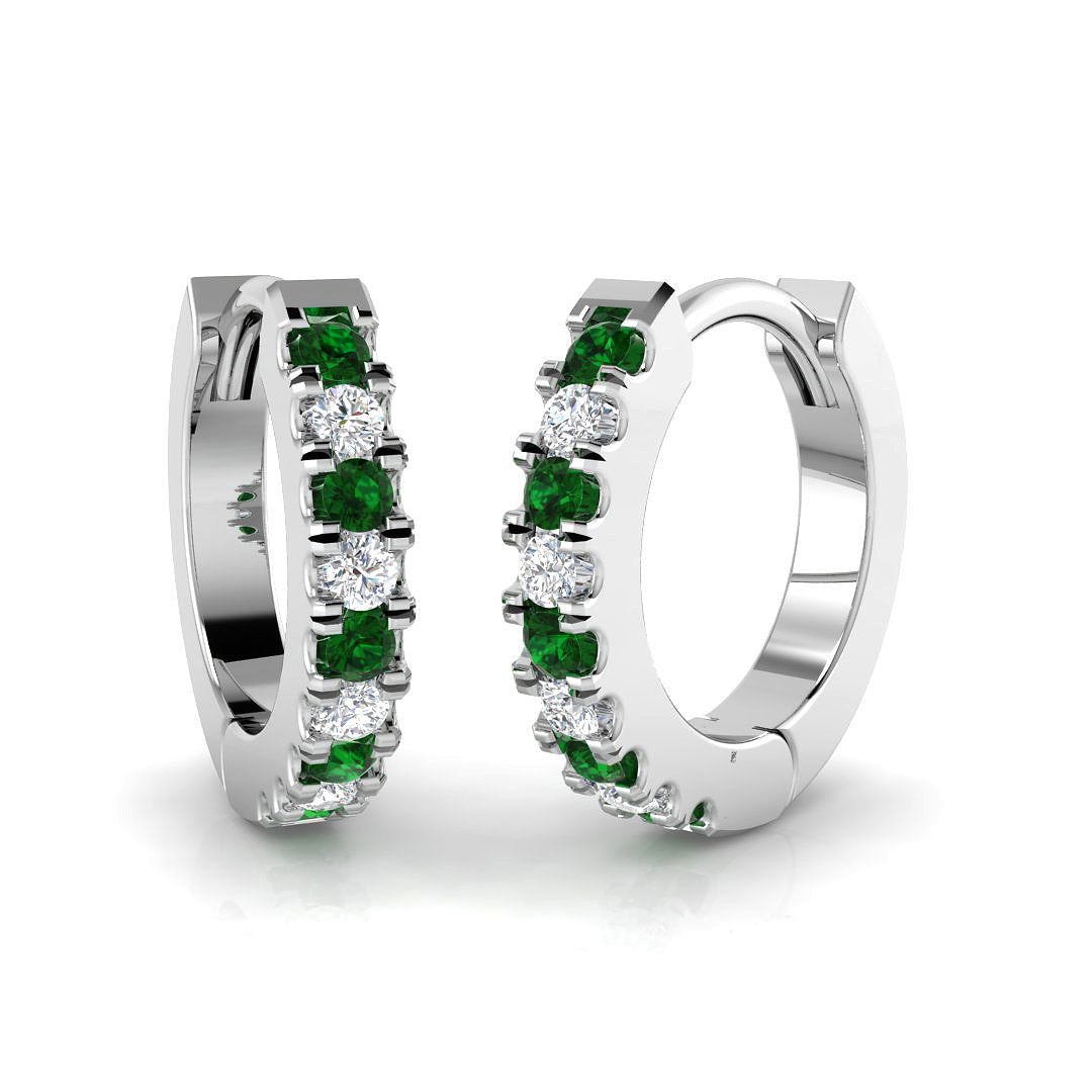 Emerald & Diamond Pave Hoop Earrings in 10K/14K gold and platinum with certified lab-grown or natural diamonds