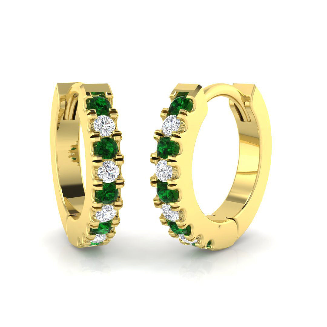 Emerald & Diamond Pave Hoop Earrings in 10K/14K gold and platinum with certified lab-grown or natural diamonds