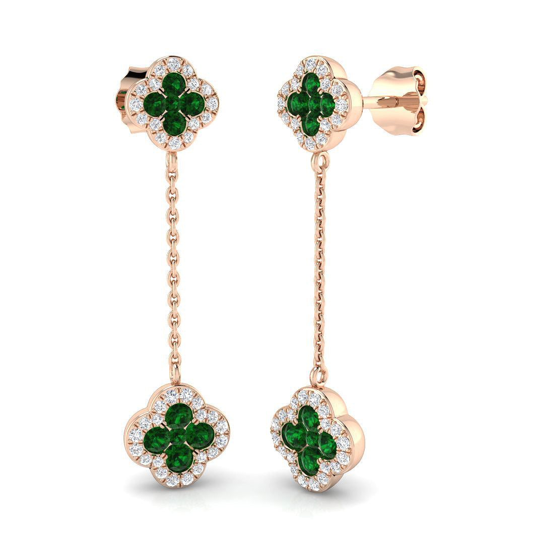 Emerald Diamond Drop Link Earrings in Gold & Platinum - Luxury Jewelry in 10K/14K gold and platinum with certified lab-grown or natural diamonds