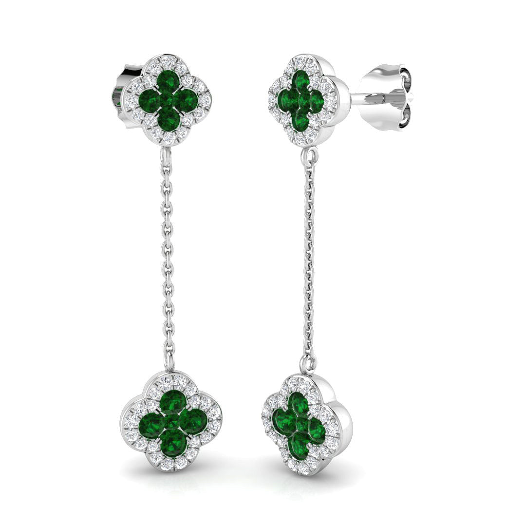 Emerald Diamond Drop Link Earrings in Gold & Platinum - Luxury Jewelry in 10K/14K gold and platinum with certified lab-grown or natural diamonds