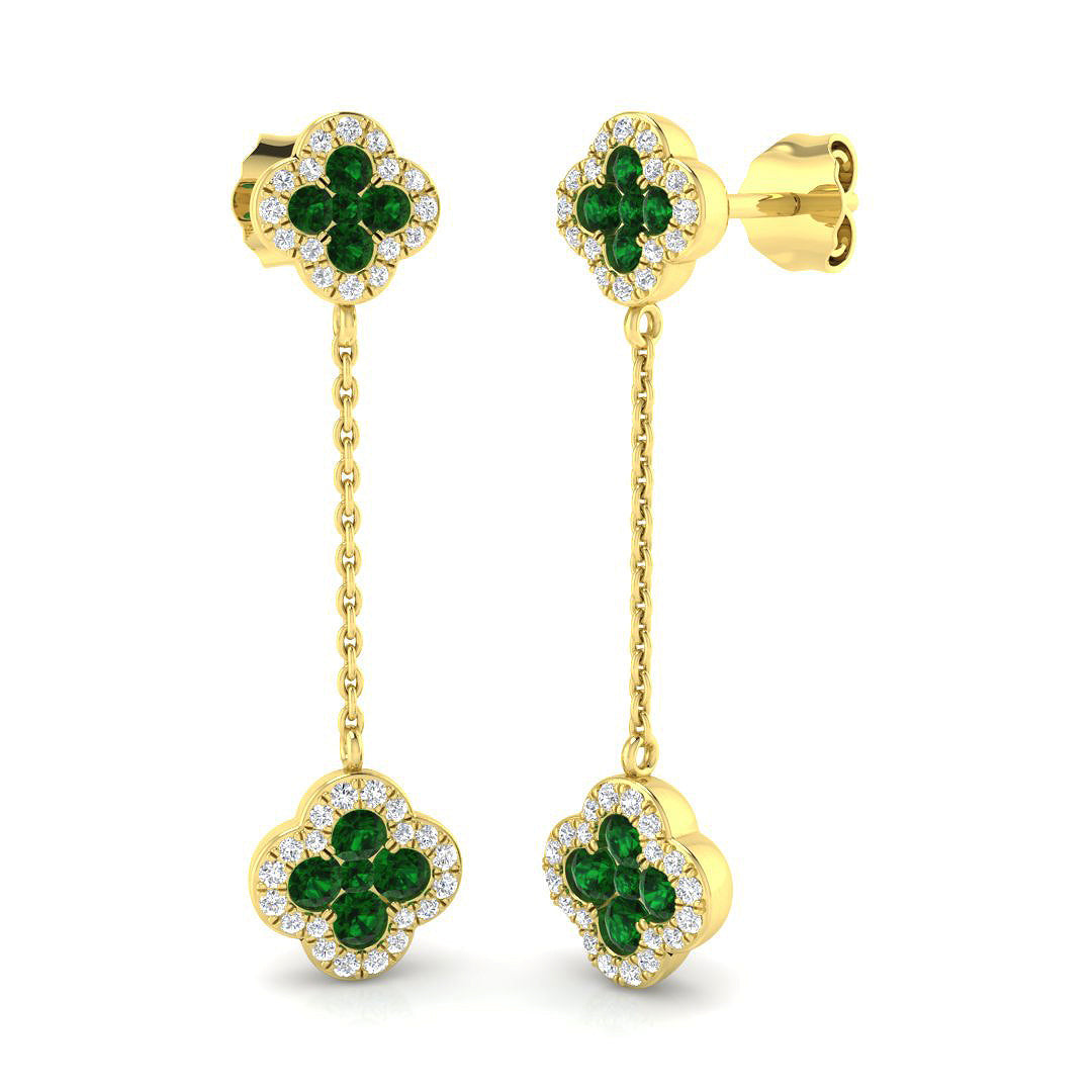 Emerald Diamond Drop Link Earrings in Gold & Platinum - Luxury Jewelry in 10K/14K gold and platinum with certified lab-grown or natural diamonds