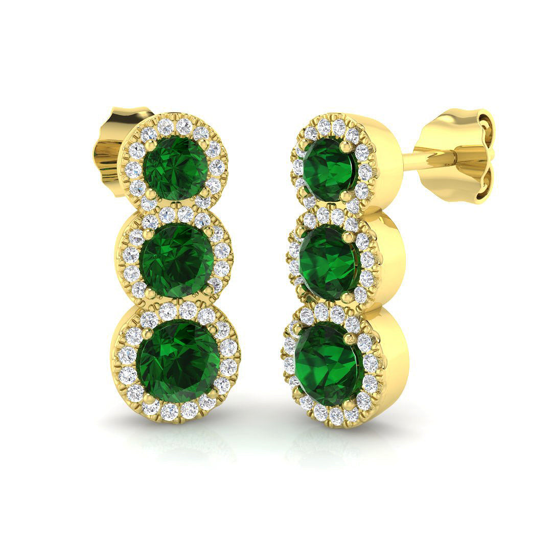 Emerald Drop Earrings with Pave Diamonds in 10K/14K gold and platinum with certified lab-grown or natural diamonds