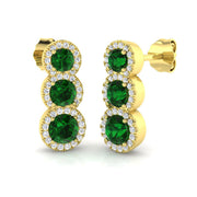 Emerald Drop Earrings with Pave Diamonds in 10K/14K gold and platinum with certified lab-grown or natural diamonds