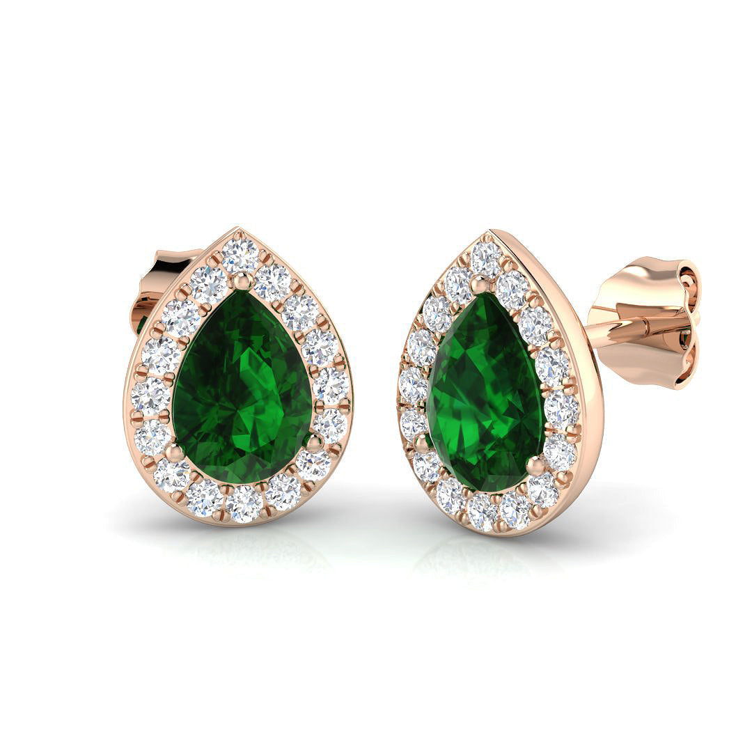 Pear Cut Green Emerald Halo Diamond Earrings - Gifting Collection in 10K/14K gold and platinum with certified lab-grown or natural diamonds