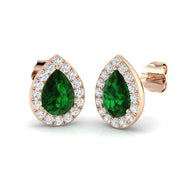 Pear Cut Green Emerald Halo Diamond Earrings - Gifting Collection in 10K/14K gold and platinum with certified lab-grown or natural diamonds