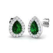 Pear Cut Green Emerald Halo Diamond Earrings - Gifting Collection in 10K/14K gold and platinum with certified lab-grown or natural diamonds