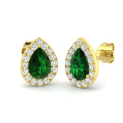 Pear Cut Green Emerald Halo Diamond Earrings - Gifting Collection in 10K/14K gold and platinum with certified lab-grown or natural diamonds