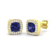 Tanzanite Halo Stud Earrings with Round Pave Diamonds in 10K/14K gold and platinum with certified lab-grown or natural diamonds