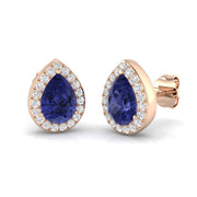 Teardrop Tanzanite Halo Stud Earrings with Push Back - Luxury Jewelry in 10K/14K gold and platinum with certified lab-grown or natural diamonds