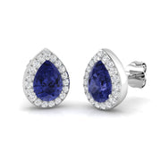 Teardrop Tanzanite Halo Stud Earrings with Push Back - Luxury Jewelry in 10K/14K gold and platinum with certified lab-grown or natural diamonds