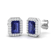 Emerald Cut Tanzanite Diamond Stud Earrings in 10K/14K gold and platinum with certified lab-grown or natural diamonds