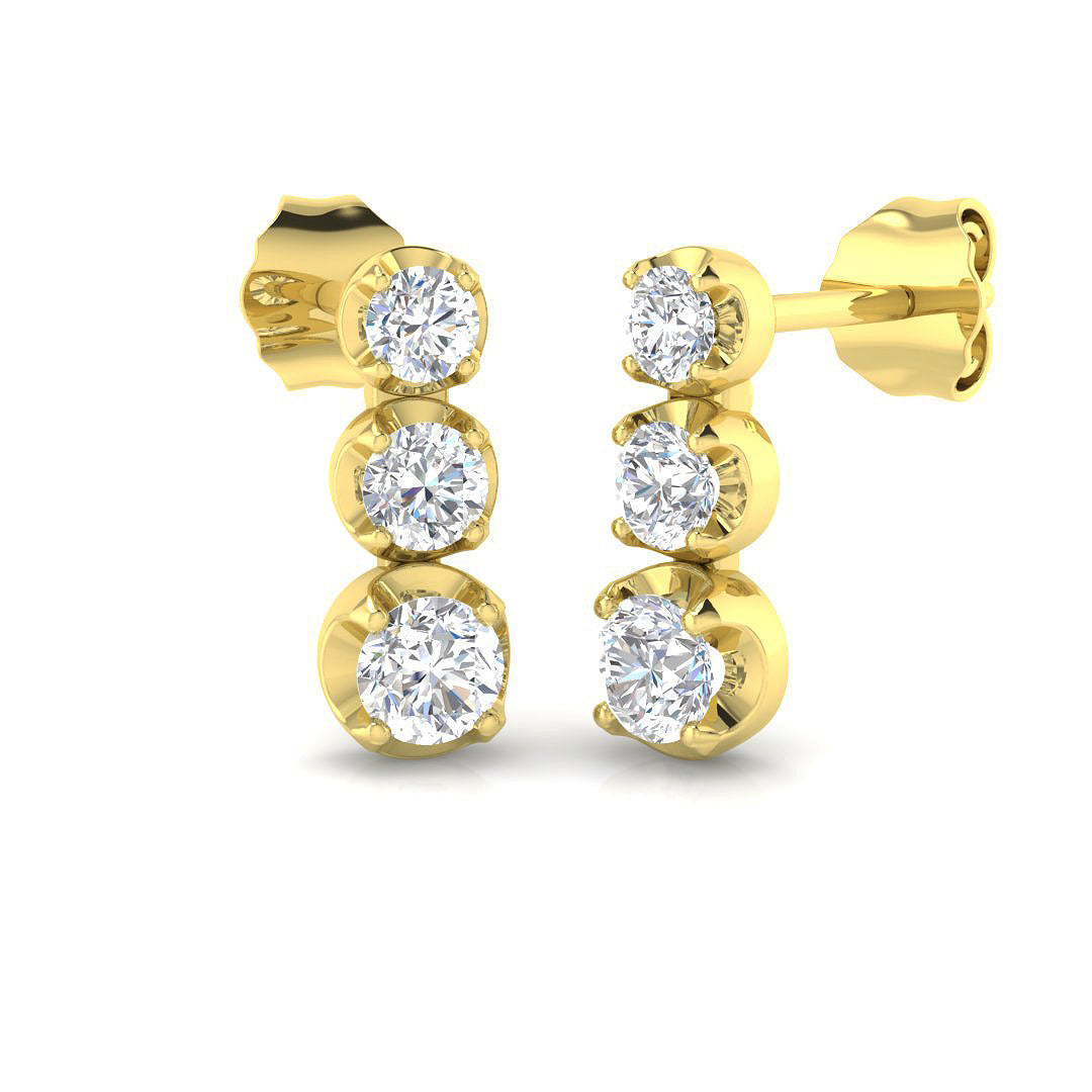 Erlty Luxury Gold Drop & Trilogy Diamond Earrings 0.5ct-1ct in 10K/14K gold and platinum with certified lab-grown or natural diamonds