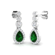 Green Emerald Teardrop Earrings With Round Bezel Set in 10K/14K gold and platinum with certified lab-grown or natural diamonds
