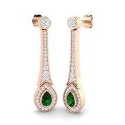 Teardrop Emerald Halo Drop Earrings with Natural Diamonds in 10K/14K gold and platinum with certified lab-grown or natural diamonds