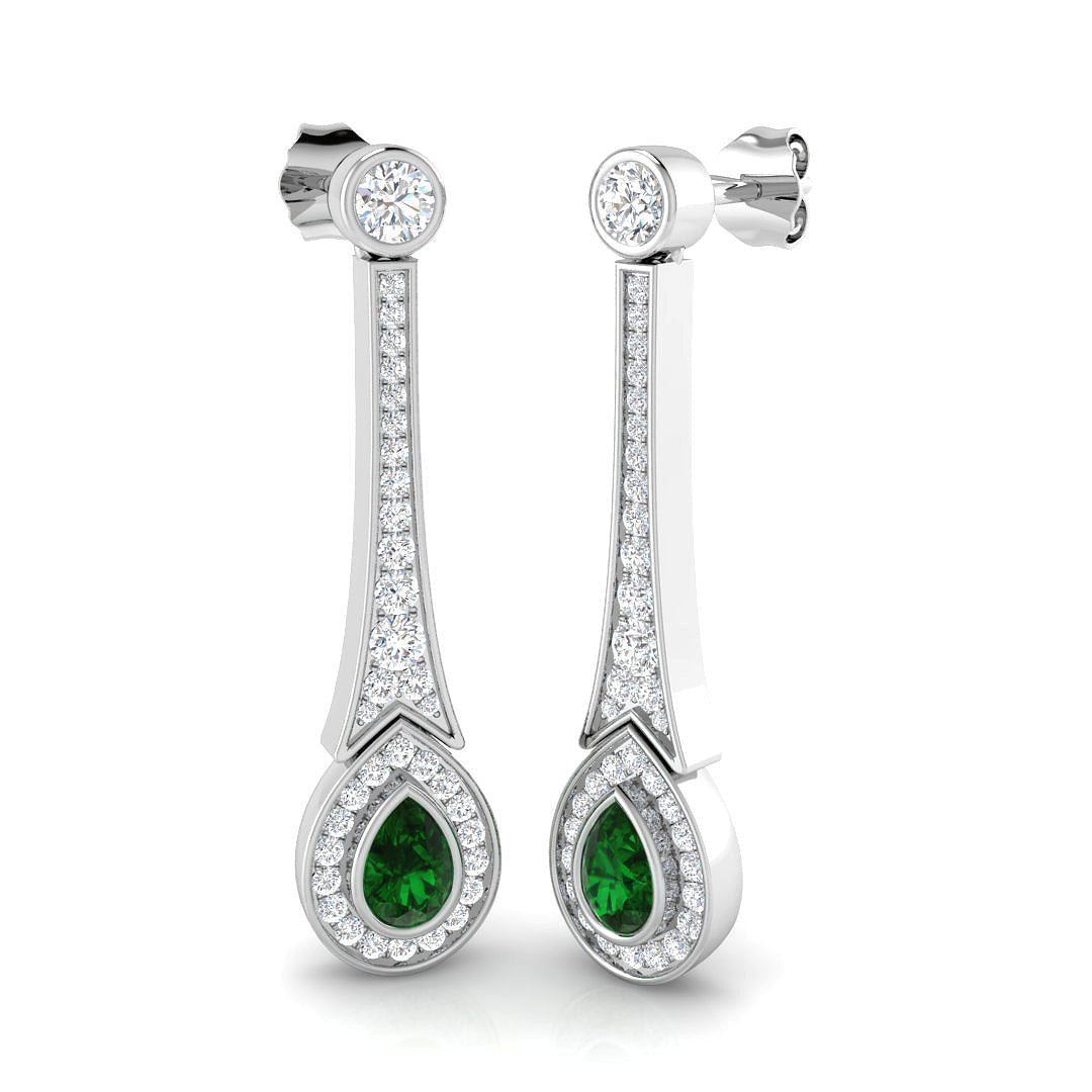 Teardrop Emerald Halo Drop Earrings with Natural Diamonds in 10K/14K gold and platinum with certified lab-grown or natural diamonds