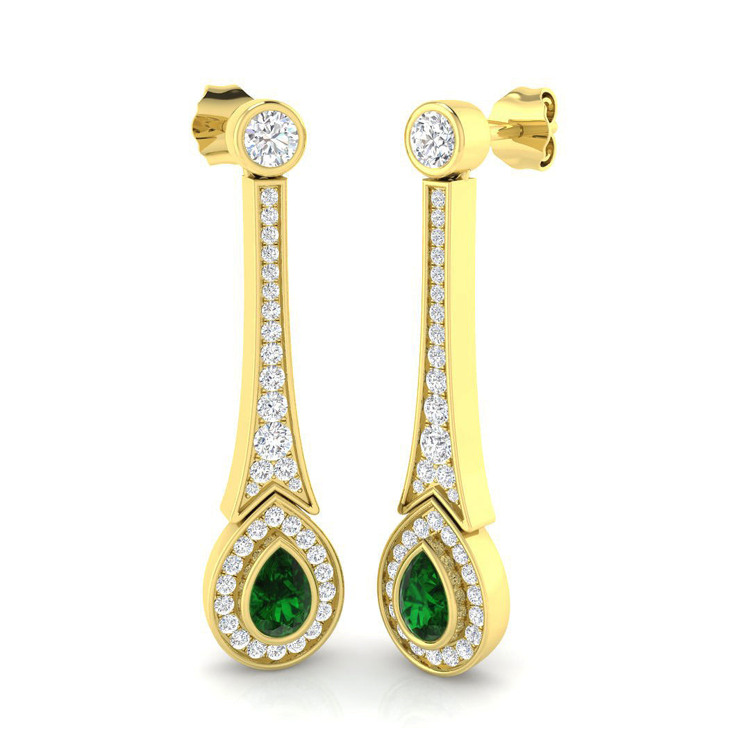 Teardrop Emerald Halo Drop Earrings with Natural Diamonds in 10K/14K gold and platinum with certified lab-grown or natural diamonds