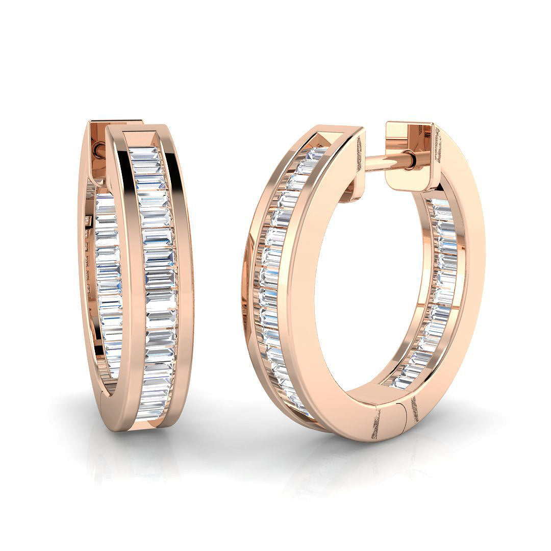 Elegant 0.5 Ct Baguette Diamond Hoop Earrings in 10K/14K gold and platinum with certified lab-grown or natural diamonds