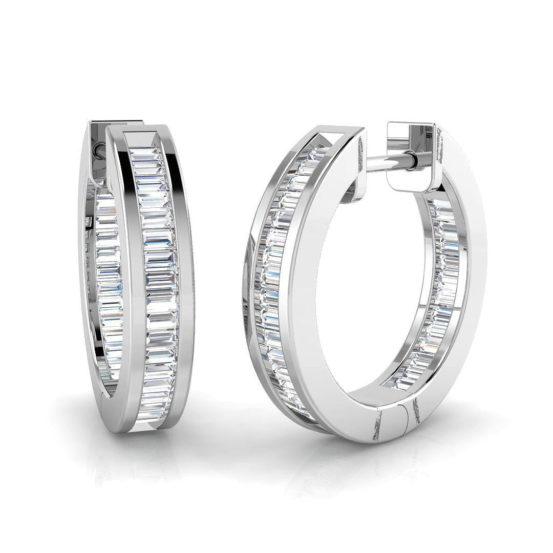 Elegant 0.5 Ct Baguette Diamond Hoop Earrings in 10K/14K gold and platinum with certified lab-grown or natural diamonds