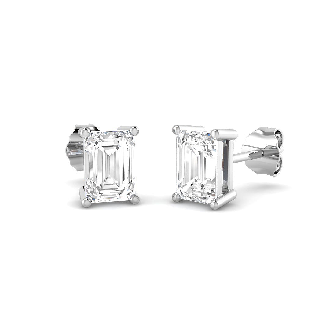 Stud Earrings with Lab Grown Emerald Cut Diamond - 3.00ct in 10K/14K gold and platinum with certified lab-grown or natural diamonds