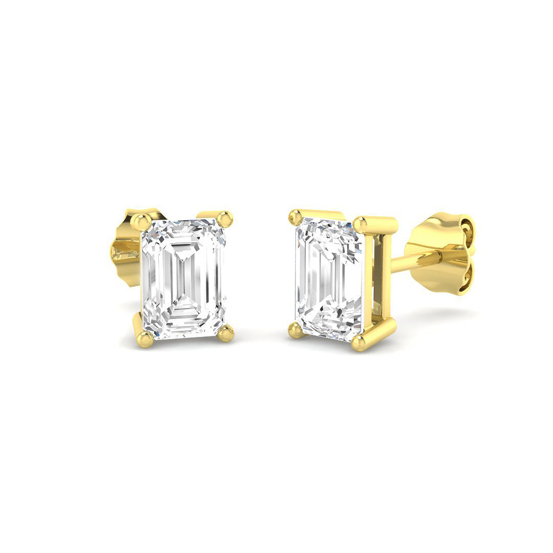 Stud Earrings with Lab Grown Emerald Cut Diamond - 3.00ct in 10K/14K gold and platinum with certified lab-grown or natural diamonds