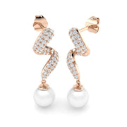 Pearl Drop Earrings with Pave Set Round Diamonds in 10K/14K gold and platinum with certified lab-grown or natural diamonds