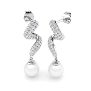 Pearl Drop Earrings with Pave Set Round Diamonds in 10K/14K gold and platinum with certified lab-grown or natural diamonds