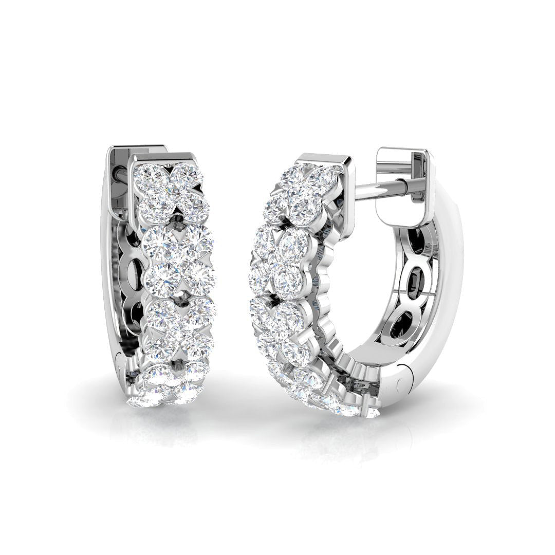 Breathtaking 0.50Ct Diamond Floral Cluster Huggie Hoop Earrings in 10K/14K gold and platinum with certified lab-grown or natural diamonds