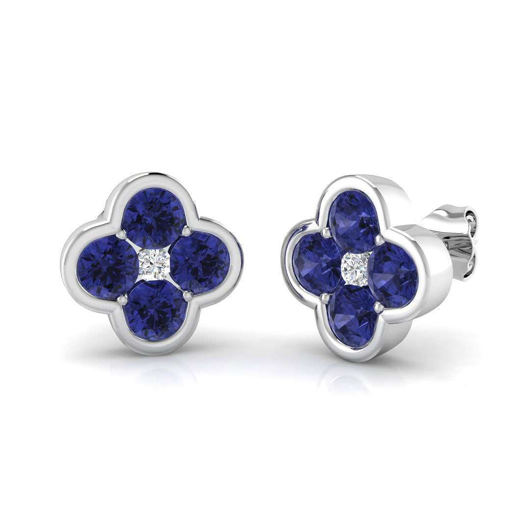 Tanzanite Clover Stud Earrings with Diamond Centre - Luxury Elegance in 10K/14K gold and platinum with certified lab-grown or natural diamonds