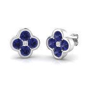 Tanzanite Clover Stud Earrings with Diamond Centre - Luxury Elegance in 10K/14K gold and platinum with certified lab-grown or natural diamonds