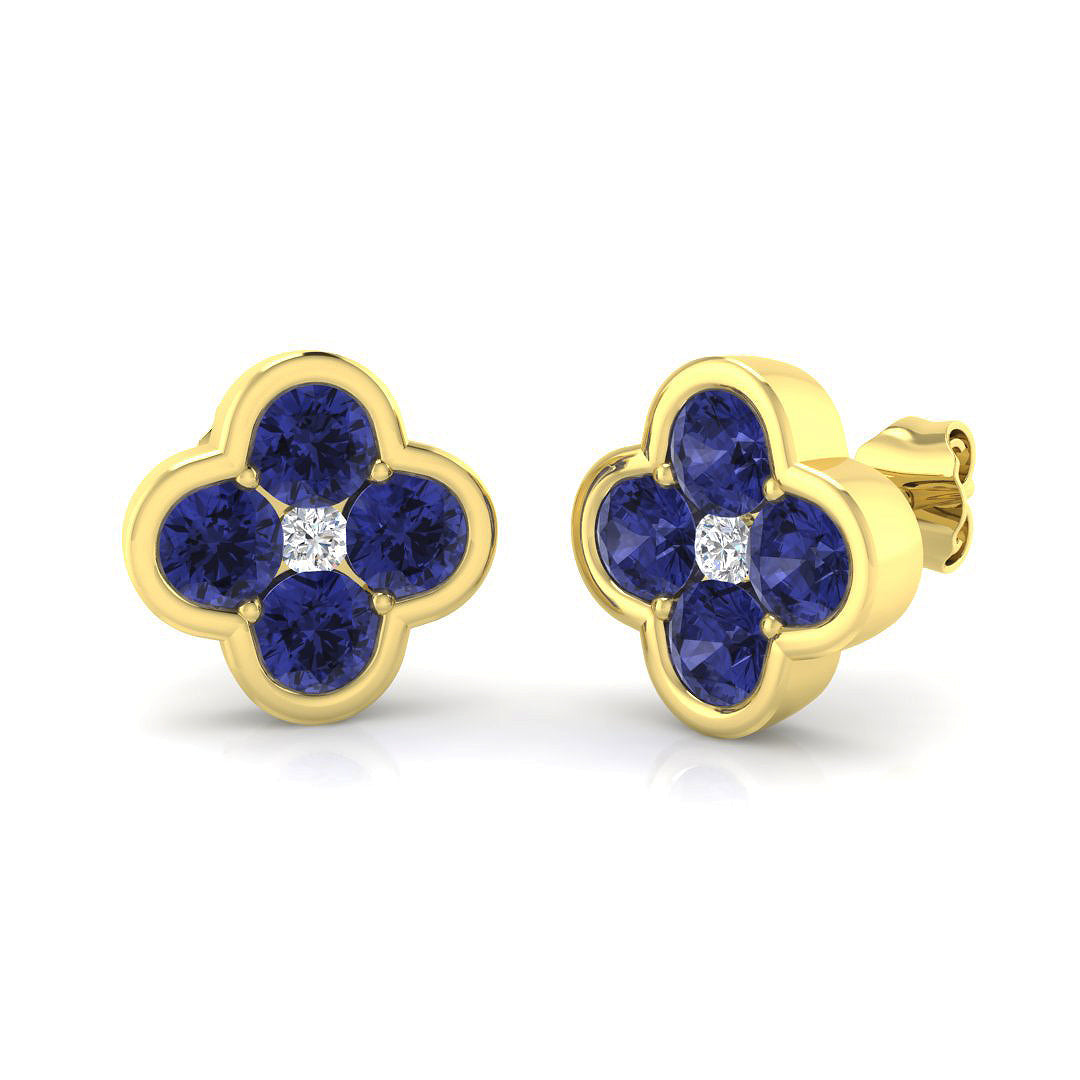 Tanzanite Clover Stud Earrings with Diamond Centre - Luxury Elegance in 10K/14K gold and platinum with certified lab-grown or natural diamonds