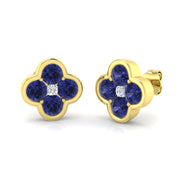 Tanzanite Clover Stud Earrings with Diamond Centre - Luxury Elegance in 10K/14K gold and platinum with certified lab-grown or natural diamonds