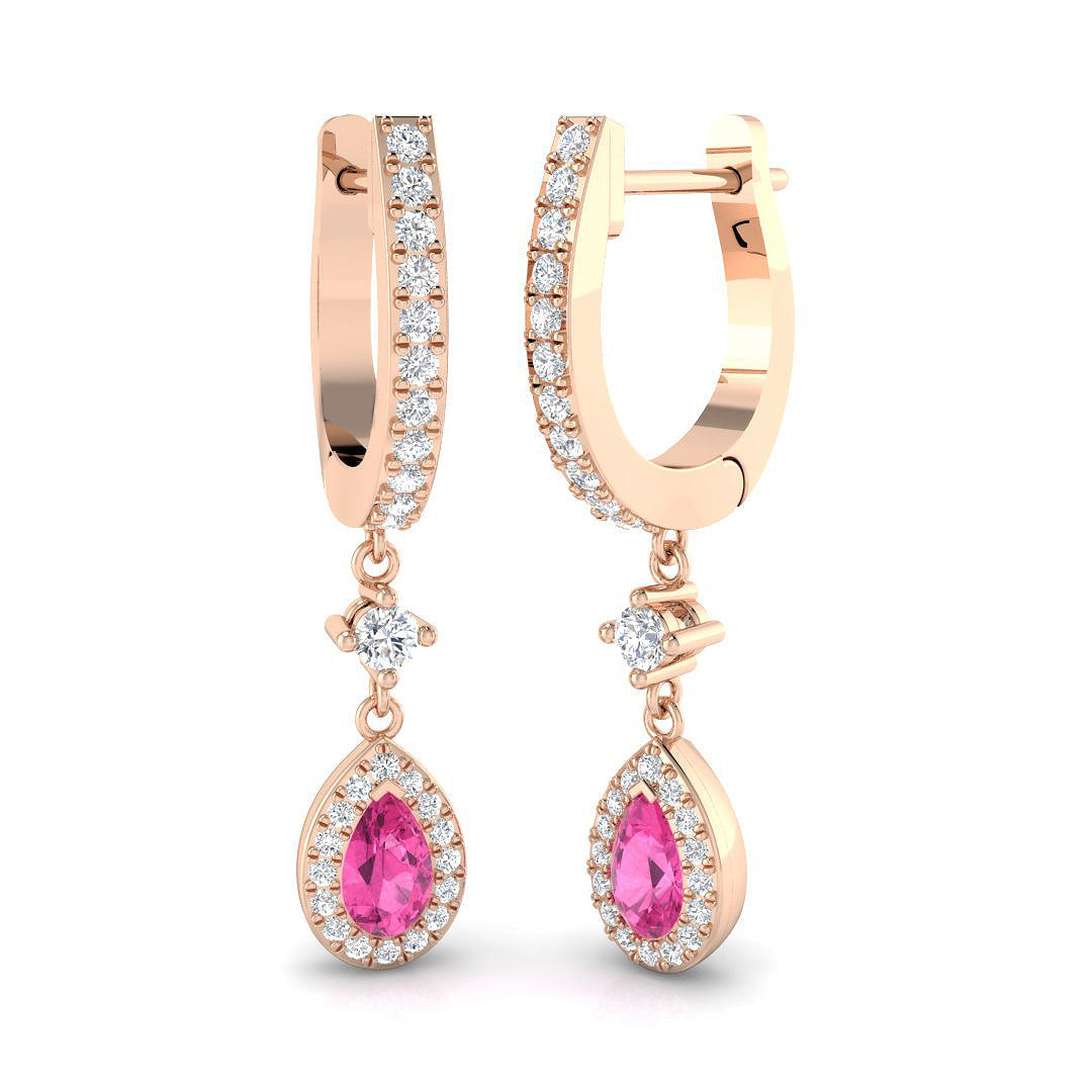 Teardrop Pink Sapphire Diamond Drop Earrings - Elegant Luxury Jewelry in 10K/14K gold and platinum with certified lab-grown or natural diamonds