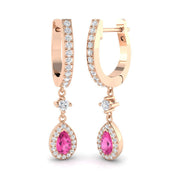 Teardrop Pink Sapphire Diamond Drop Earrings - Elegant Luxury Jewelry in 10K/14K gold and platinum with certified lab-grown or natural diamonds
