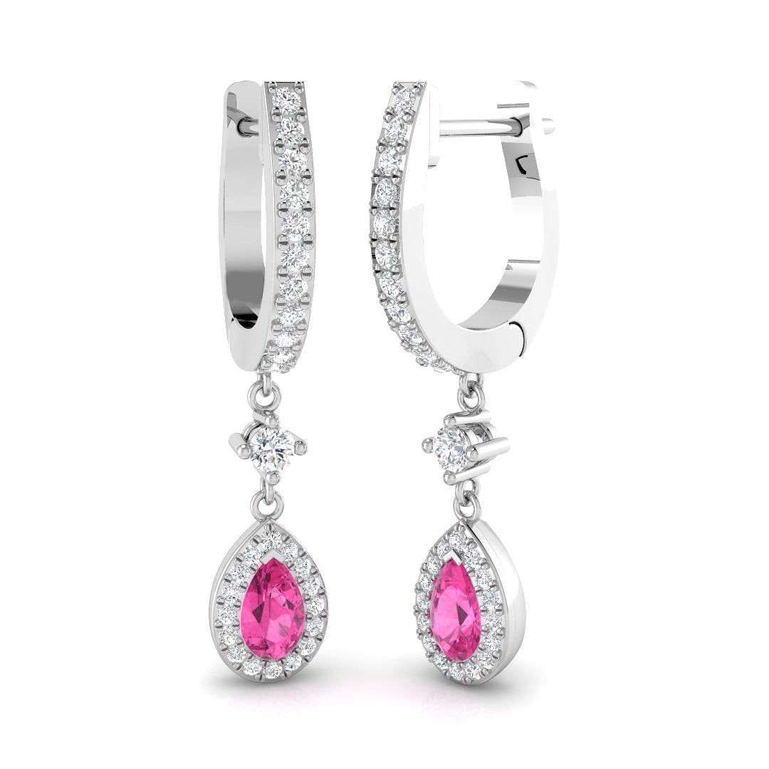 Teardrop Pink Sapphire Diamond Drop Earrings - Elegant Luxury Jewelry in 10K/14K gold and platinum with certified lab-grown or natural diamonds